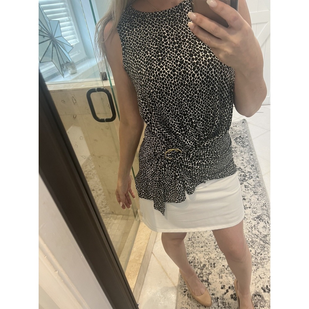 Michael Kors Women Reptile Print Sleeveless Wrap Gold Logo Jersey Top Black S